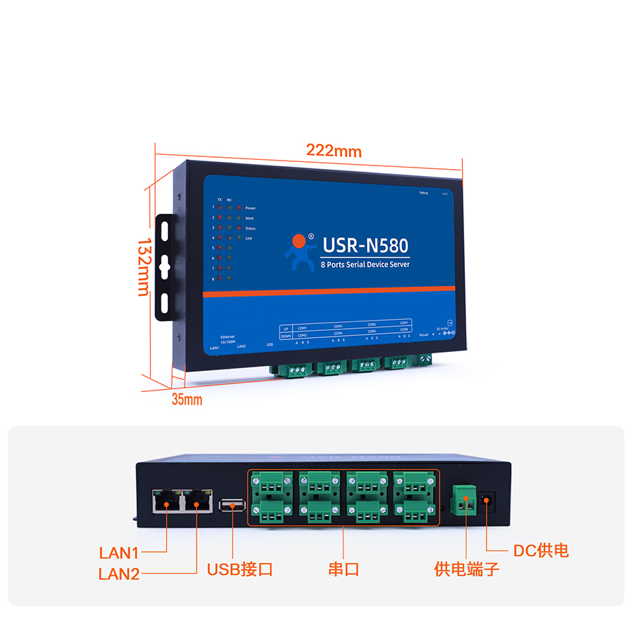 八串口服務器n580 產品細節